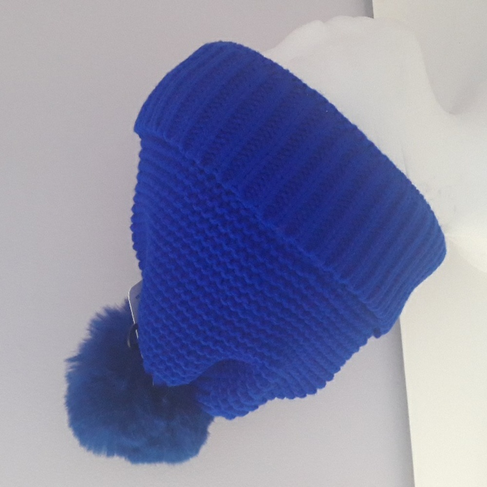 CC STYLE & FASHION Women's/Girl Blue Pom-Pom Beanie.